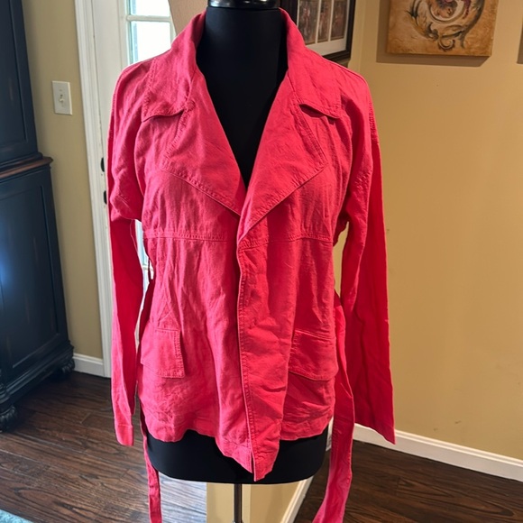 Calson‎  NWT Cherry Red Chateaux Linen Blend Belted Jacket - Picture 2 of 12